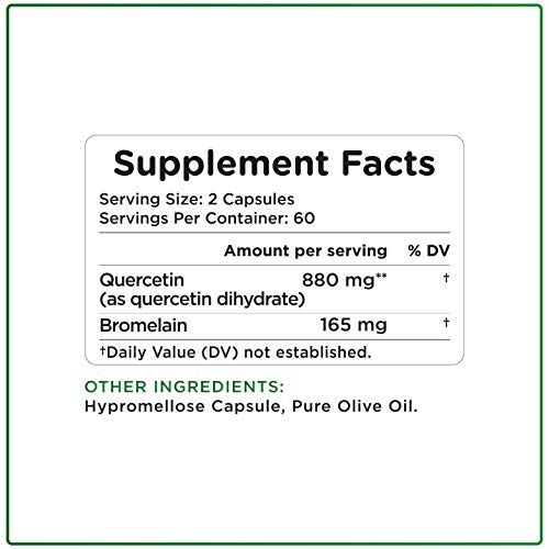 Quercetin with Bromelain 1045mg | Cardiovascular Support |120 Capsules - Nui Nutra High Strength Quercetin Capsules 880mg/serving - Extra Strength Quercetin Supplement