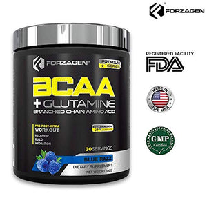 Forzagen BCAA Powder with Glutamine 30 Servings, Branched Chain Amino Acid Powder, Recovery Post Workout, Build, Hydration Available 4 Flavors (Blue Razz)