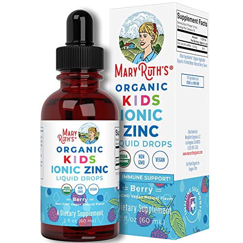 USDA Organic Kids Liquid Ionic Zinc by MaryRuth's | Vegan Liquid Zinc Sulfate + Organic Glycerin | Immune Support & Cognitive Development | Formulated for Ages 4-13 | 2oz