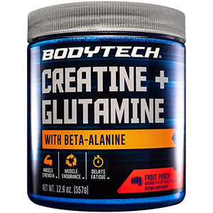 BodyTeach Creatine and Glutamine with Beta Alanine Fruit Punch Supports Muscle Growth, Recovery and Immune Health (12.6 Ounce Powder)