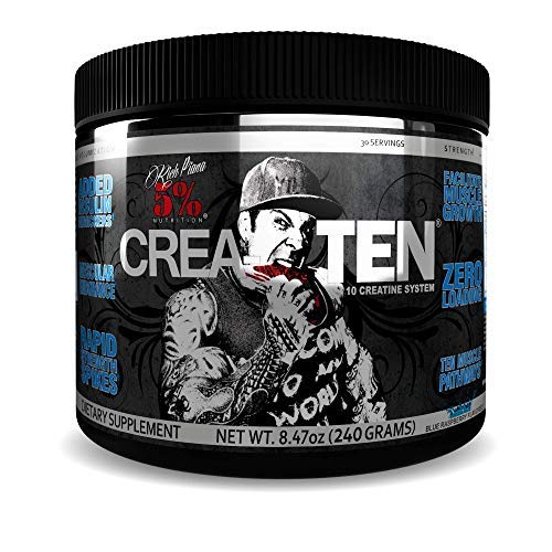 Rich Piana 5% Nutrition CreaTEN 10-in-1 Formula w/ Creapure Micronized Creatine Monohydrate & MagnaPower - Enhance Muscle Growth, Power, Endurance, Pump, Recovery 8.47 oz, 30 Servings (Blue Raspberry)