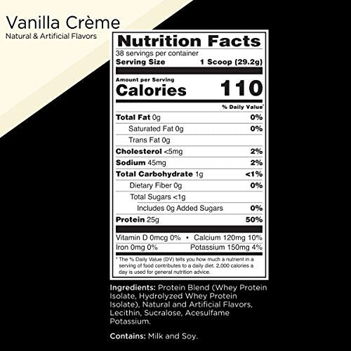 Rule One Proteins, R1 Protein - Vanilla Crème, 25g Fast-Acting, Super-Pure 100% Isolate and Hydrolysate Protein Powder with 6g BCAAs for Muscle Growth and Recovery, 2.5 Pounds, 38 Servings