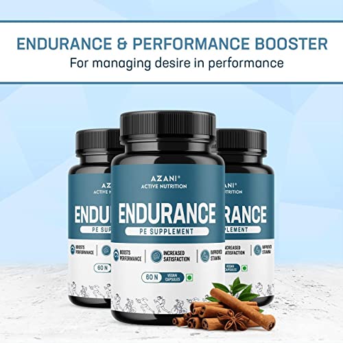 Azani Endurance PE Herbal Supplement for Performance, Time, Energy, Stamina Safed Musli, Fenugreek Seeds, Ginko Biloba Vegan Men, 60 Caps