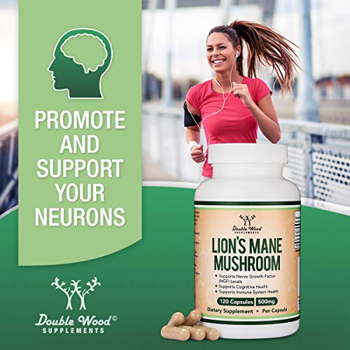 Lions Mane Mushroom Capsules (Two Month Supply - 120 Count) Vegan Supplement - Nootropic to Support Brain Health, Neuron Growth, and Immune System, Made in The USA by Double Wood