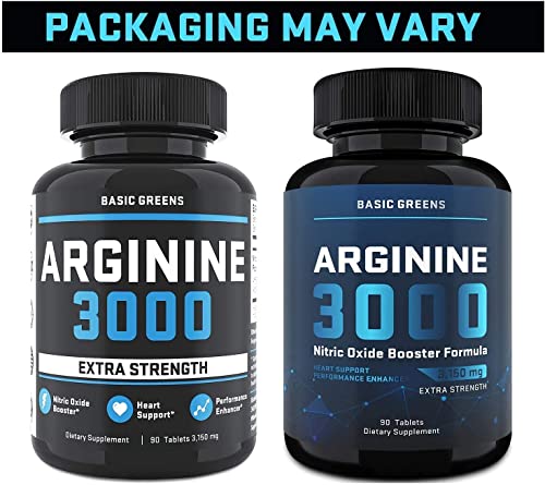 BASIC GREENS L Arginine (180 Tablet) L-Arginine Supplement for Men and Women with Nitric Oxide Booster, L-Arginine Workout - High Energy & Stamina, Boost Muscle Size, Faster Muscle Recovery