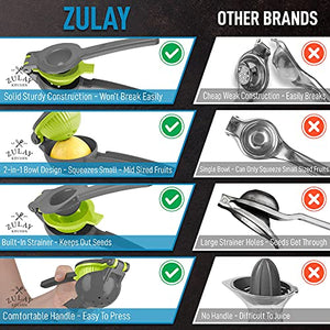 Zulay Metal Lemon Lime Squeezer - Manual Citrus Press Juicer (Gray and Lime Punch)