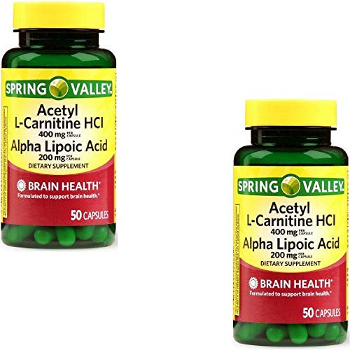 Spring Valley Acetyl L-Carnitine HCl Alpha Lipoic Acid Dietary Supplement Capsules, 50 Count (2 Pack)