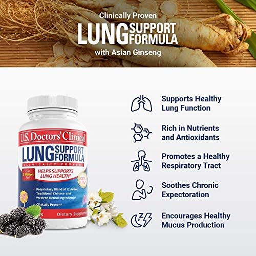 U.S. Doctors' Clinical Lung Support Supplement for Lung and Respiratory Health with Natural Herbs, Magnesium, Vitamin C, and Zinc for Immune Support (Packaging May Vary) [1 Month Supply - 60 Capsules]