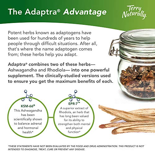 Terry Naturally Adaptra - 60 Capsules - Ashwagandha & Rhodiola Supplement - 60 Servings