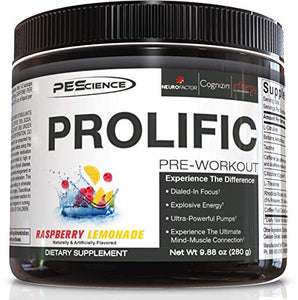 PEScience High Volume + Prolific Pre-Workout Stack, Powerful Nitric Oxide & Energy Supplement Bundle, Raspberry Lemonade