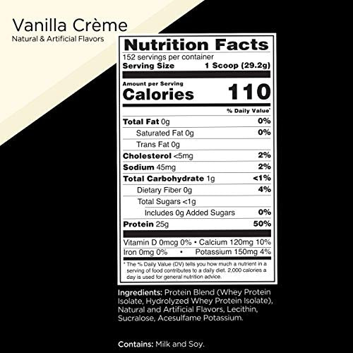 Rule One Proteins, R1 Protein - Vanilla Crème, 25g Fast-Acting, Super-Pure 100% Isolate and Hydrolysate Protein Powder with 6g BCAAs for Muscle Growth and Recovery, 5 Pounds, 76 Servings