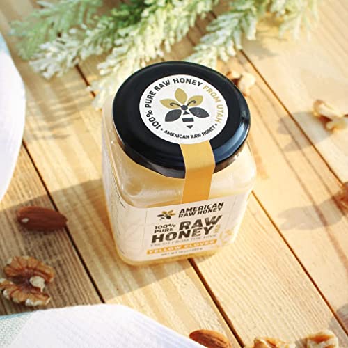 American Raw Honey - Raw Sweet Yellow Clover Honey from Utah, 100% Pure Organic Honey, Fresh from the Hive - Superfood, Gluten Free, Unpasteurized, No Preservatives or Additives (10 oz. / 285g)