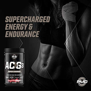 PMD Sports ACG3 Supercharged - Pre Workout - Powerful Strength, High Energy, Maximize Mental Focus, Endurance, Optimum Workout Performance for Men and Women - Strawberry Margarita (60 Servings)