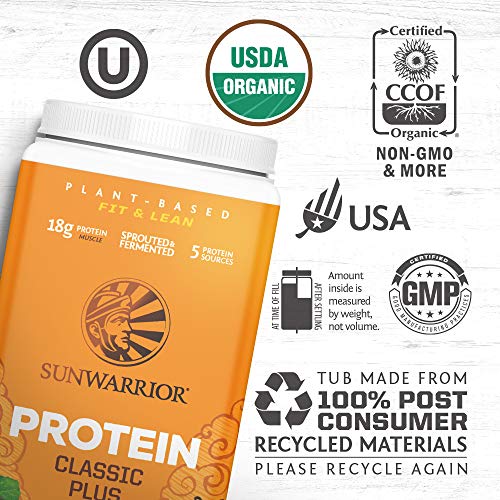 Sunwarrior Classic Plus Organic Vegan Protein Powder with BCAAs and Pea Protein, Dairy Free, Gluten Free, Soy Free, Non- GMO, and Keto Friendly, (Vanilla) (30 Servings (Pack of 1))