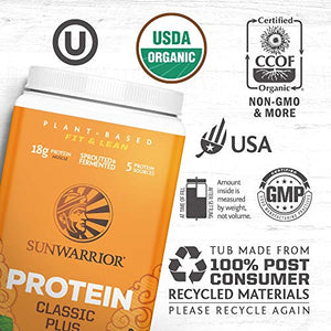 Sunwarrior Classic Plus Organic Vegan Protein Powder with BCAAs and Pea Protein, Dairy Free, Gluten Free, Soy Free, Non- GMO, and Keto Friendly, (Vanilla) (30 Servings (Pack of 1))