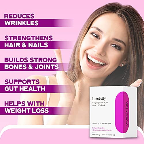 Weeklylab Innerfully- Daily Collagen Peptides Packs for Men & Women, Convenient on-The-go Weekly Packets, Low Molecular Weight Collagen, Bioactive Collagen Peptides for Skin