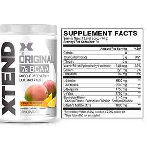 XTEND Original BCAA Powder Mango Madness - Sugar Free Post Workout Muscle Recovery Drink with Amino Acids - 7g BCAAs for Men & Women - 30 Servings