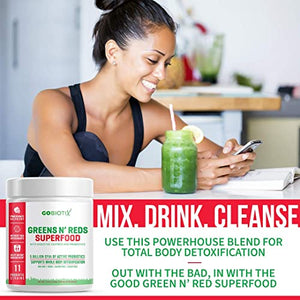 GoBiotix Greens N' Reds Superfood Powder | Non-GMO + Vegan | Probiotics + Enzymes + Organic Whole Foods | Sugar Free + Gluten Free Fruit + Veggie Supplement (Pomegranate Raspberry, 30 Servings)