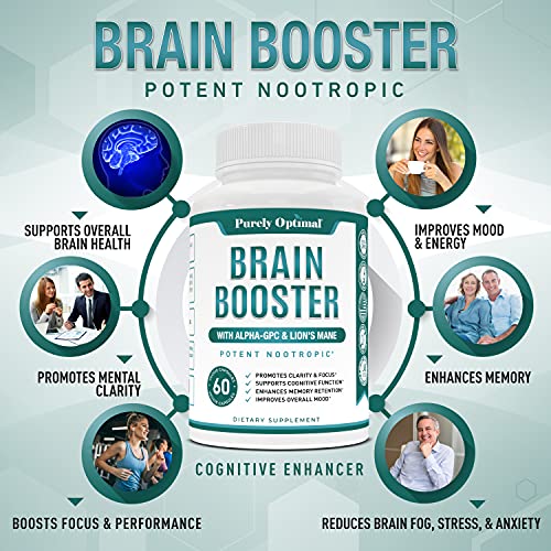 Premium Brain Supplement - Nootropic Brain Booster for Focus, Clarity, Improved Memory, Concentration & Better Mood - Brain Pills w/ Alpha-GPC, Lion’s Mane, Ginkgo Biloba & Bacopa Monnieri - 60 caps