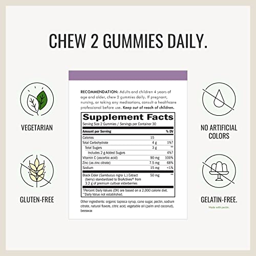 Nature’s Way Sambucus Elderberry Gummies, Immune Support Gummies*, Black Elderberry with Vitamin C and Zinc, 60 Gummies
