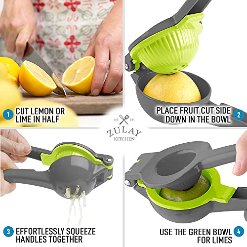 Zulay Metal Lemon Lime Squeezer - Manual Citrus Press Juicer (Gray and Lime Punch)