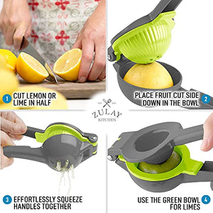 Zulay Metal Lemon Lime Squeezer - Manual Citrus Press Juicer (Gray and Lime Punch)