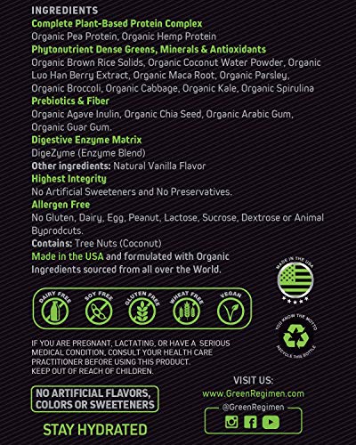 Elite Protein - Organic Plant Based Protein Powder, Vanilla, 25 Grams of Pea and Hemp Protein - 14 Servings - Muscle Recovery and Meal Replacement Shake, USDA Organic, Non-GMO, Dairy-Free - Vegan