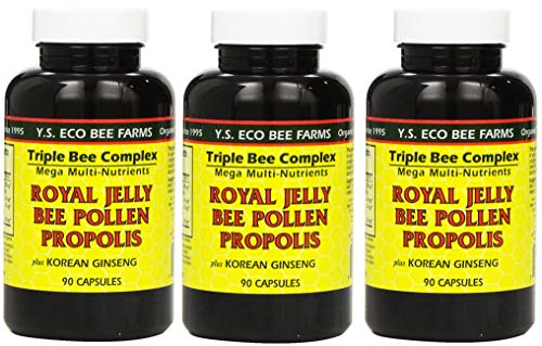 Y.S. Eco Bee Farms, (3 Pack) Royal Jelly, Bee Pollen, Propolis, Plus Korean Ginseng, 90 Capsules