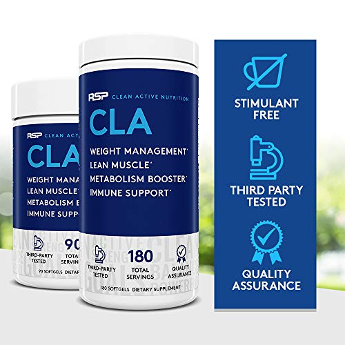 RSP Nutrition CLA 1000 Conjugated Linoleic Acid Max Strength Softgels, Natural Stimulant Free Weight Loss Supplement, Fat Burner for Men & Women, 180 Ct. (Packaging May Vary)