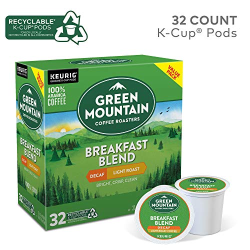 Green Mountain Coffee Roasters Decaf Breakfast Blend , Single-Serve Keurig K-Cup Pods, Light Roast Coffee, 32 Count