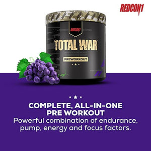 Redcon1 Total War Preworkout - 30 Servings, Boost Energy, Increase Endurance and Focus, Beta-Alanine, Caffeine (Grape)