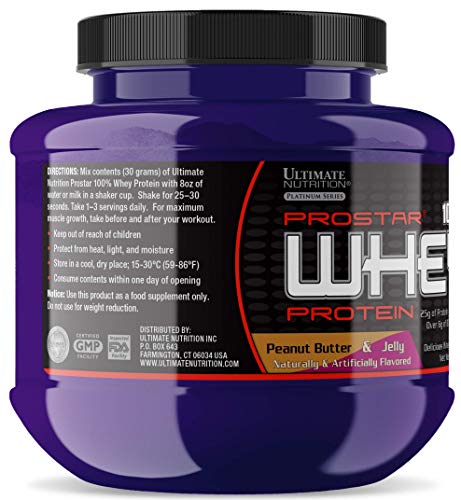 Ultimate Nutrition Prostar Whey Protein Powder Blend of Whey Concentrate Isolate and Peptides – Low Carb, Keto Friendly, 25 Grams of Protein - Single Serving, PB&J, Sample Size