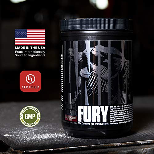 Animal Fury Pre Workout Powder Supplement for Energy and Focus 5g BCAA 350mg Caffeine Nitric Oxide Without Creatine Powerful Stimulant for Bodybuilders, Watermelon, Watermelon, 16.96 Ounce