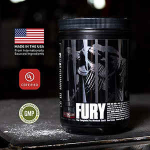 Animal Fury Pre Workout Powder Supplement for Energy and Focus 5g BCAA 350mg Caffeine Nitric Oxide Without Creatine Powerful Stimulant for Bodybuilders, Watermelon, Watermelon, 16.96 Ounce