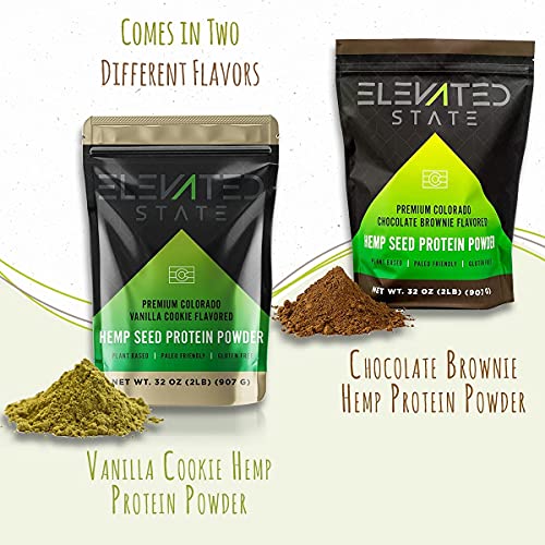 Elevated State Hemp Protein Powder - 32 Fl. Oz. Plant Based Fiber Protein Powder with Amino Acids and Antioxidants - Vanilla Cookie Flavor - Paleo, Keto, and Vegan-Friendly - Locally Sourced in USA