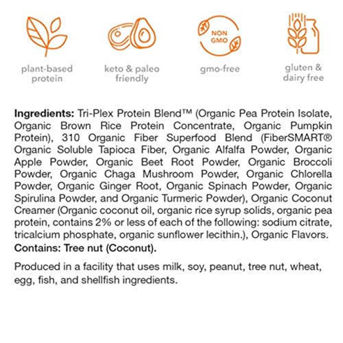Vegan Organic Plant Protein Powder and Meal Replacement Shake - By 310 Nutrition - Gluten, Dairy and Soy Free - 0g of Sugar | Keto and Paleo Friendly… (Unflavored, 28 Servings)