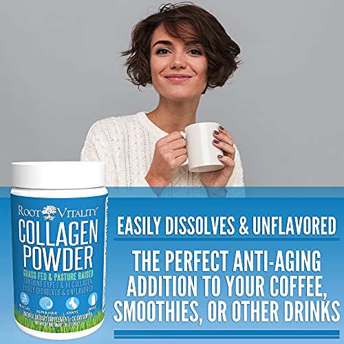Root Vitality Collagen Powder, Collagen Peptides, Grass Fed, Premium Quality Collagen Protein, Pasture Raised, Easily Dissolves, Keto & Paleo Friendly, Non-GMO, 300 Grams
