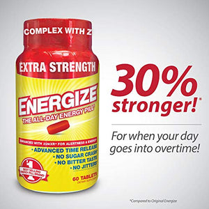 iSatori Energize Extra Strength Caffeine Pills - Fast Acting Long-Lasting Energy Pill - Extended-Release Caffeine - Improved Alertness and Clarity - All Day Energy, No Jitters, No Crash (60 Tablets)