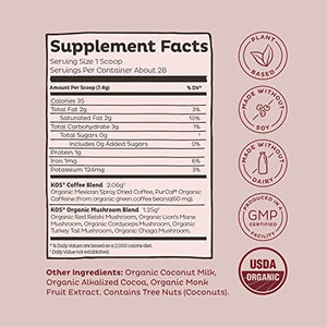KOS Mushroom Coffee - Dark Chocolate Mocha Flavor - Organic Instant Coffee Mix with Reishi, Cordyceps, Lion's Mane, Chaga & Turkey Tail Mushrooms