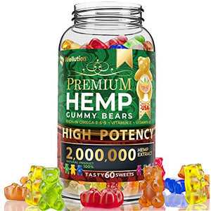 Wellution Hemp Gummies 2,000,000 XXL high Potency - Fruity Gummy Bear with Hemp Oil, Natural Hemp Candy Supplements for Soreness, Stress & Inflammation Relief, Promotes Sleep & Calm Mood