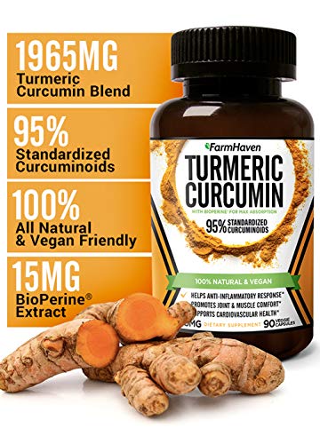 Turmeric Curcumin with BioPerine Black Pepper & 95% Curcuminoids, 1965mg, Maximum Absorption for Joint Support & Healthy Inflammatory Response, Non-GMO Turmeric Capsules, Made in USA - 90 Veg Caps