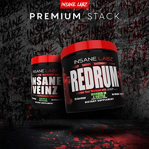 Insane Labz Redrum High Stim Pre Workout NO Booster Powder, Loaded with Beta Alanine Agmatine Sulfate Taurine Fueled by AMPiberry, OXYgold,Focus Strength Recovery,25 Srvgs Redrum (Grape)