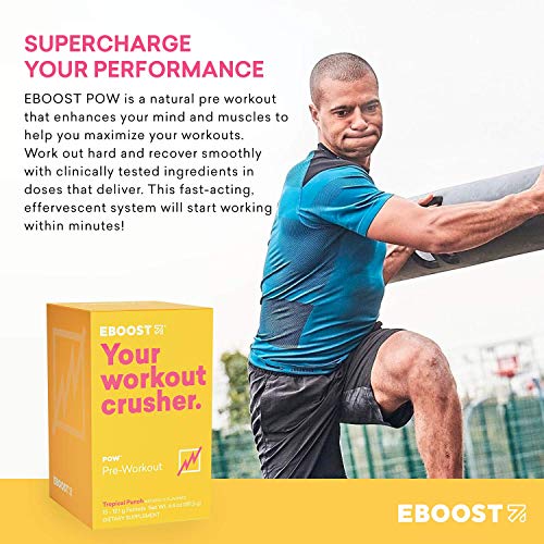 EBOOST POW Natural Pre-Workout Powder – 15 Packets - Tropical Punch - A Pre Workout Supplement for Performance, Joint Mobility Support, Energy, Focus - Non-GMO, Gluten-Free, No Creatine