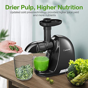 amzchef Masticating Juicer, Slow Juicer Extractor, Cold Press Juicers with Quiet Motor/Reverse Function, Slow Masticating Juicer Machines with Brush, for High Nutrient Fruit & Vegetable Juice