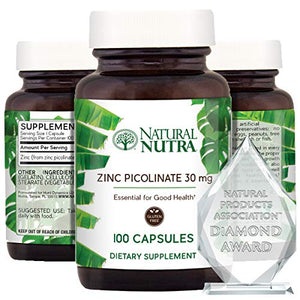 Natural Nutra Zinc Picolinate 30 mg, Double Strength, Raw and Pure, Highly Bioavailable Supplement for Growth, Immune and Thyroid Support, 100 Capsules (2 Pack)