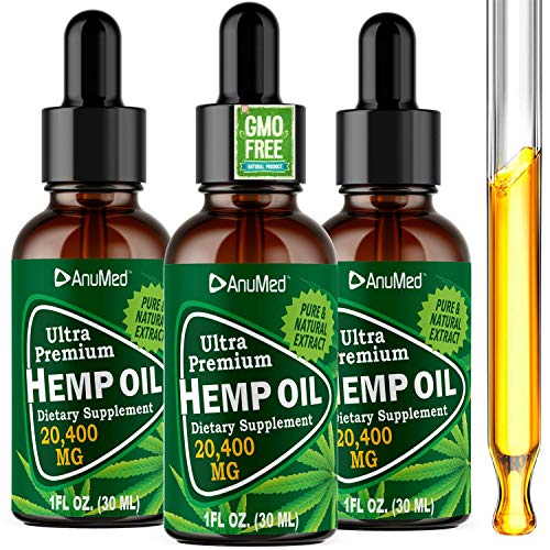 (3-Pack) Anumed 20,400 MG Hemp Oil Drops. Improves Restful of Sleep, Mood, Healthy Heart, Immunity Booster. All Natural Organic Hemp Seed Extract. Grown and Made in The USA