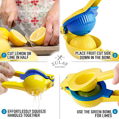 Zulay Metal 2-In-1 Lemon Lime Squeezer - Hand Juicer Lemon Squeezer - Max Extraction Manual Citrus Juicer (Aspen Gold and Princess Blue)