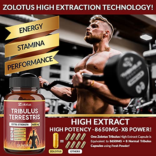 Tribulus Terrestris, 8650mg Per Capsule, Highest Potency with Ashwagndha, Panax Ginseng, Saw Palmetto, Maca, Shilajit. Boost Energy, Mood, Stamina & Performance, for Men & Women, 3 Months Supply.