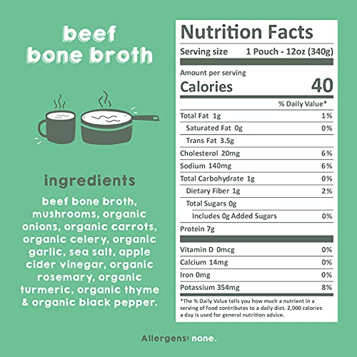 Beef Bone Broth - 12oz 4 pack by Proper Good - Organic, Grass Fed, Turmeric, Collagen, Protein, Keto & Paleo Friendly, Shelf Stable, No Refrigeration Required - 12oz Pack of 4