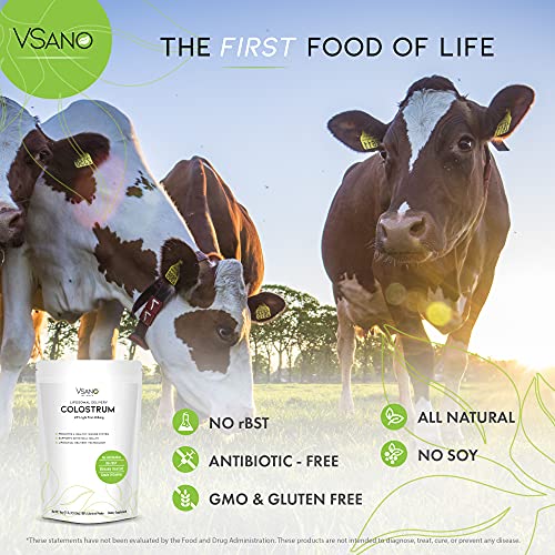 VSano Colostrum Powder with Liposomal Delivery (LD) - Immune System Support for Humans & Pets - Efficient Absorption of Healthy Lactoferrin for Wellness (Natural, 12 oz)